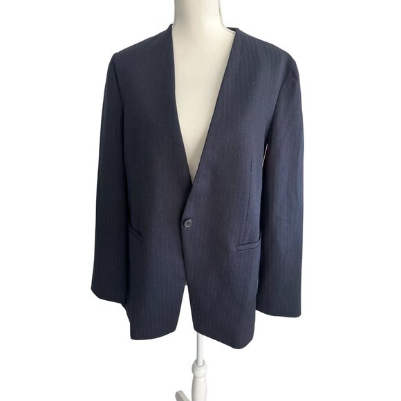 SPANX Navy Pinstripe Perfect Collarless Blazer Size Large NEW with tags - Picture 3 of 6